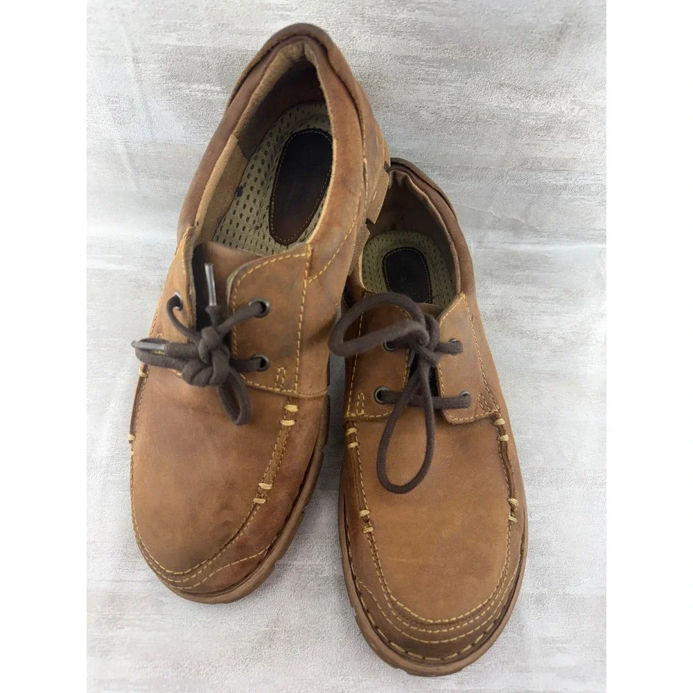 Born Hemlock Men Brown Leather Lace Up Moc Toe Boat Shoe Loafers H39341 Size 10